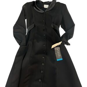 David Warren Luxe In The City Black Tuxedo Button Front Midi Coat Dress 90’s